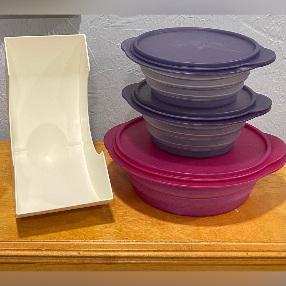 Tupperware Lot of Flat Outs and Place for Seals Lid Organizer